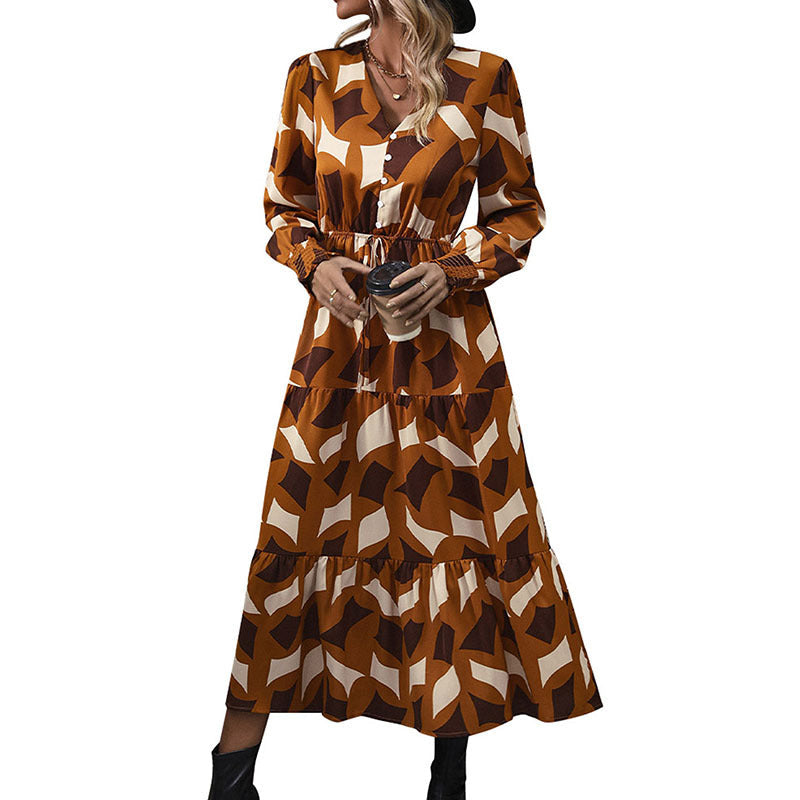Damen Maxikleid mit knöpfen und elastischem Taillenzug R&B