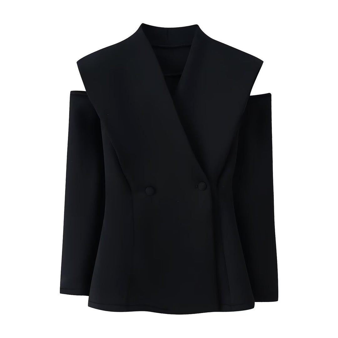 Damen elegante Blazerjacke mit modernem Schnitt und außergewöhnlichem Kragen R&B