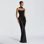 Damen Elegantes Abendkleid mit hohen Kragen und fließendem Schnitt R&B