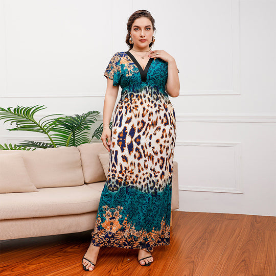 Damen Maxikleid mit elegantem Tierdruck und fließendem Schnitt R&B
