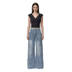 Damen Weite Denim-Hose mit asymmetrischen Nähten