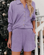 Damen Freizeitanzug mit lässiger Button-Down-Bluse und Shorts R&B