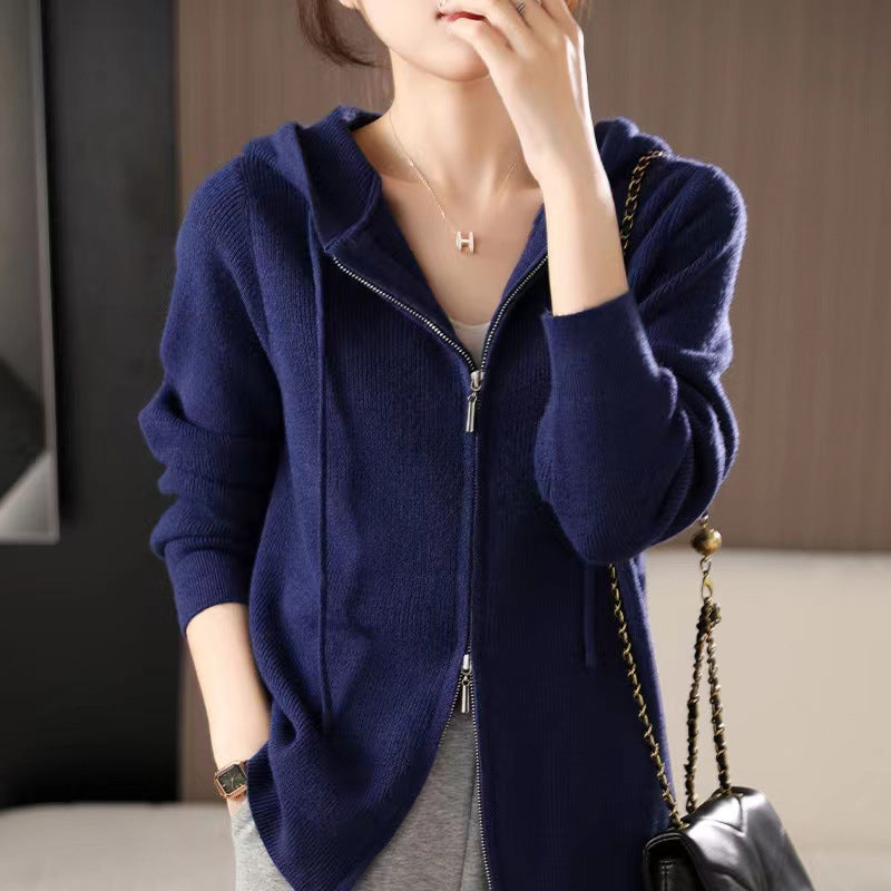 Damen Sportlicher Zip-Hoodie aus feinem Strick R&B