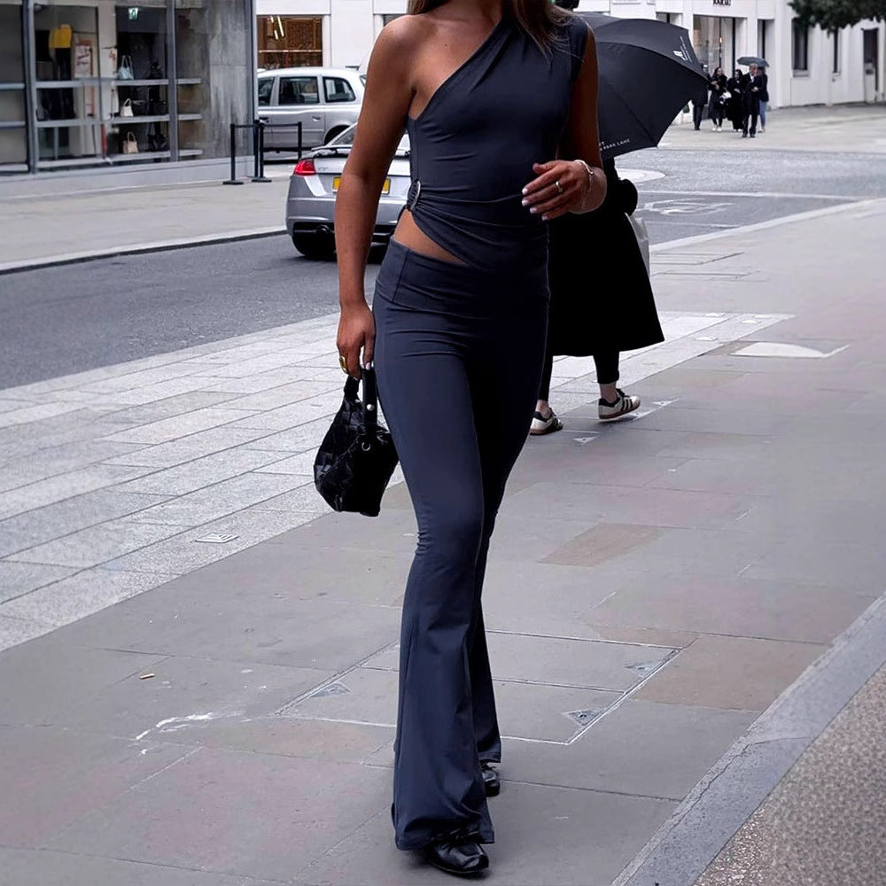 Damen Eleganter Jumpsuit mit asymmetrischem Design und dekorativer Taillierung R&B