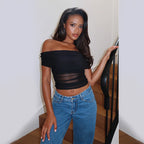 Damen Off-Shoulder Crop-Top mit Raffungen R&B