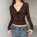 Damen Langarmshirt mit Spitzenrand R&B