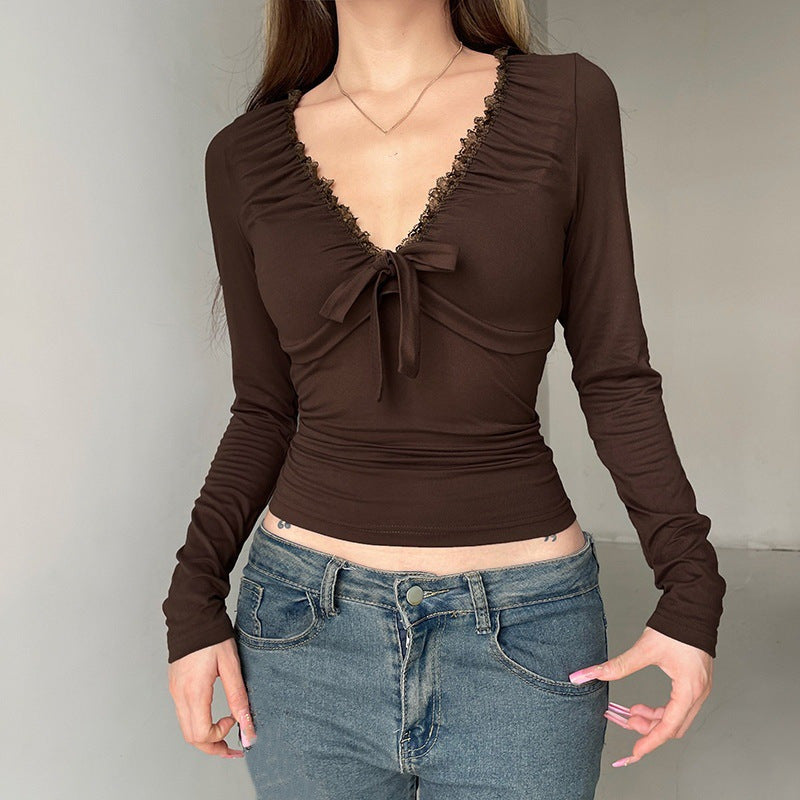 Damen Langarmshirt mit Spitzenrand R&B