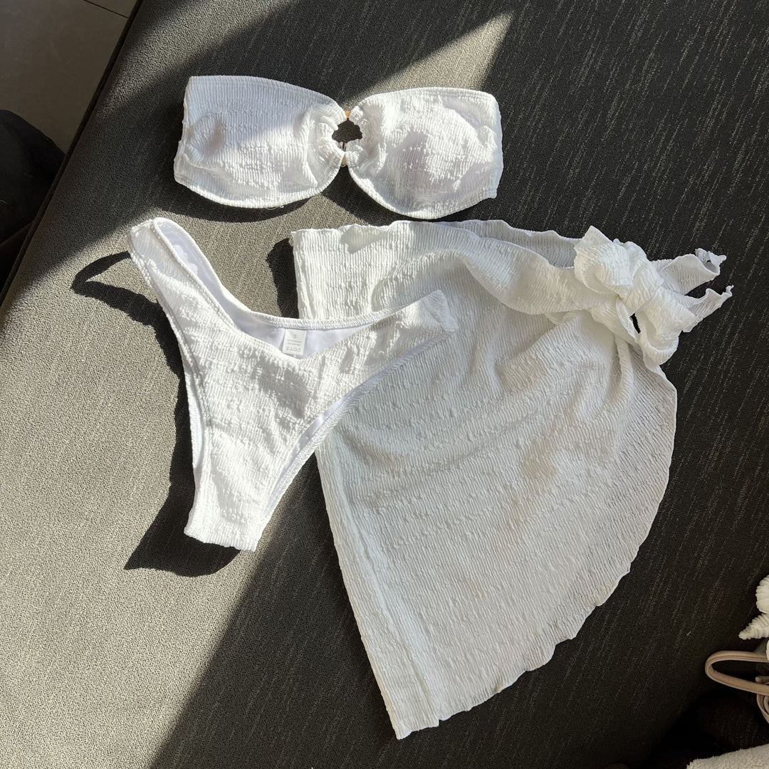 Damen Bandeau-Bikini mit gerafftem Design und seitlichem Knotendetail R&B