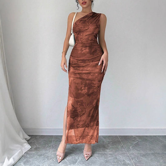 Damen Elegantes One-Shoulder Maxikleid mit sanften Raffungseffekten R&B