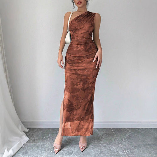 Damen Elegantes One-Shoulder Maxikleid mit sanften Raffungseffekten R&B