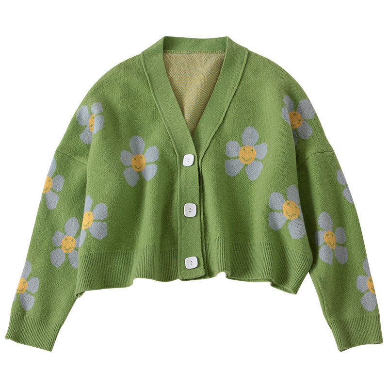 Damen Kürzer Strickcardigan mit floralen Motiven und Knopfdetails R&B