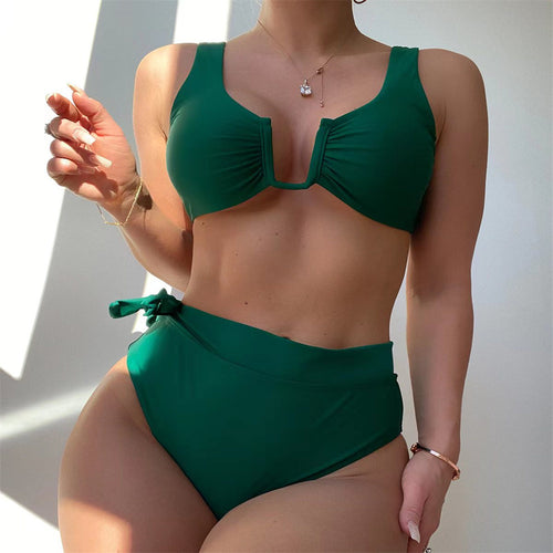 Damen Bikini-Set mit elegantem Knotendesign und hoch taillierter Hose R&B