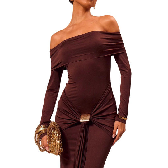 Damen Abendkleid mit schulterfreier Silhouette und elegantem Raffung R&B