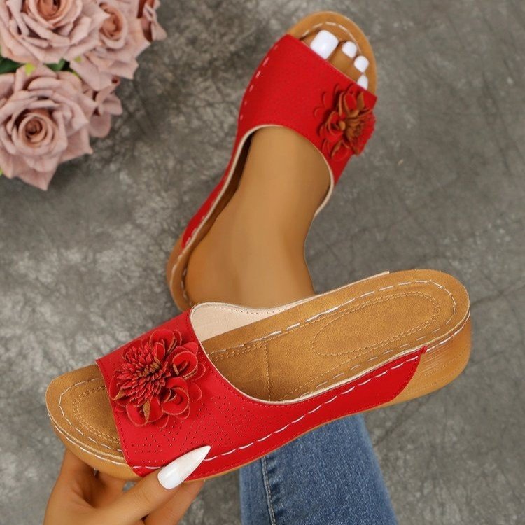 Damen modische Pantolette mit floralem Applikation und ergonomischem Fußbett R&B