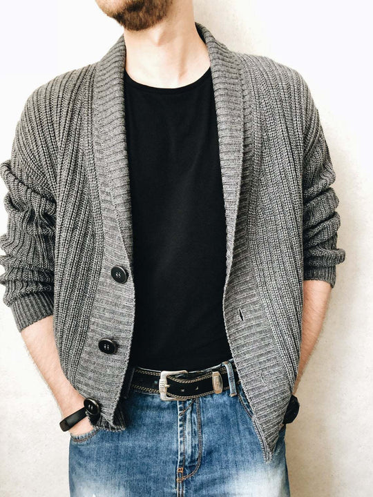 Herren Strickjacke mit modischem Schalkragen und praktischen Knöpfen R&B