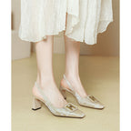 Damen Slingback-Pumps mit dekorativem Riemen und modischem Blockabsatz