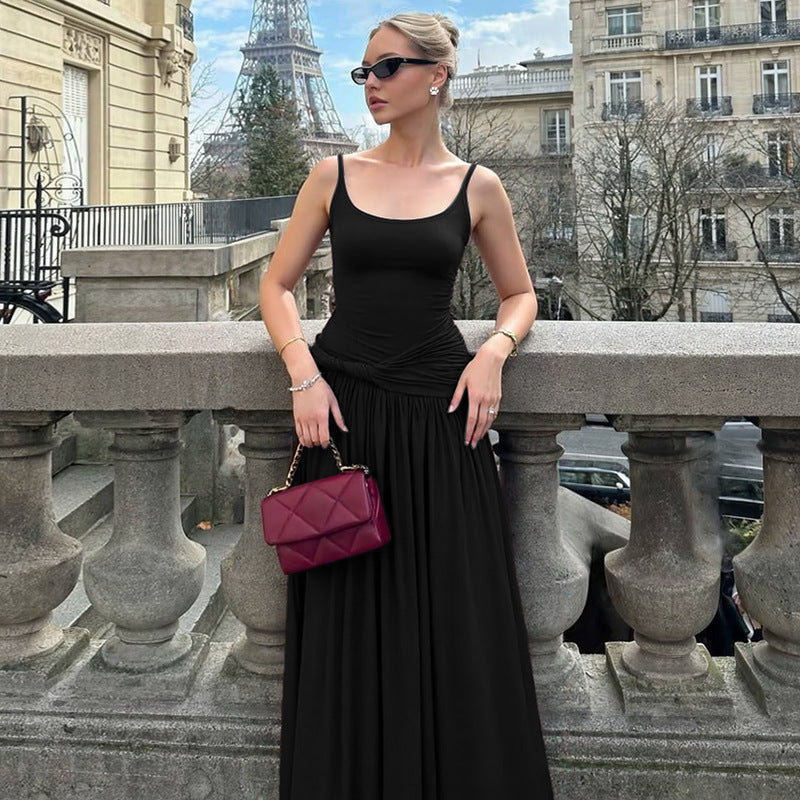 Damen Elegantes Maxikleid mit Drapierung und Spaghetti-Trägern R&B