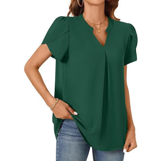 Damen Elegante Bluse mit V-Ausschnitt und Puffärmeln R&B