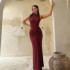 Damen Elegantes Maxikleid mit asymmetrischem Schnitt und hochgeschlossenem Design R&B