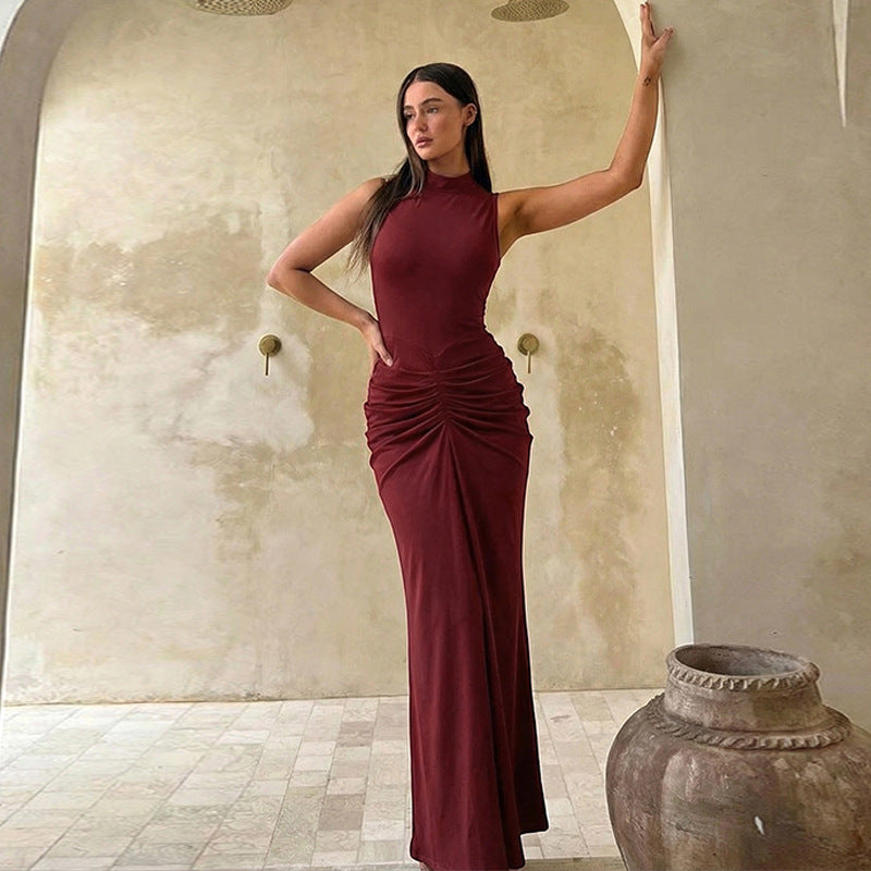 Damen Elegantes Maxikleid mit asymmetrischem Schnitt und hochgeschlossenem Design R&B