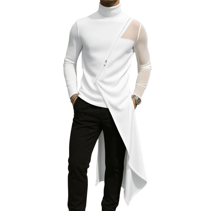 Damen nan avantgardistisches Longshirt mit schrägem Reißverschluss, Stehkragen und unregelmäßigem Zipfelsaum R&B