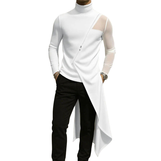 Damen nan avantgardistisches Longshirt mit schrägem Reißverschluss, Stehkragen und unregelmäßigem Zipfelsaum R&B