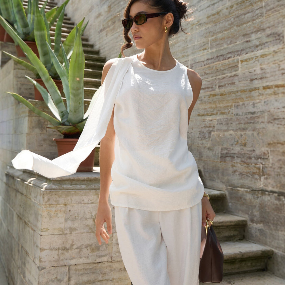 Damen Elegantes asymmetrisches Top aus hochwertiger Baumwolle R&B