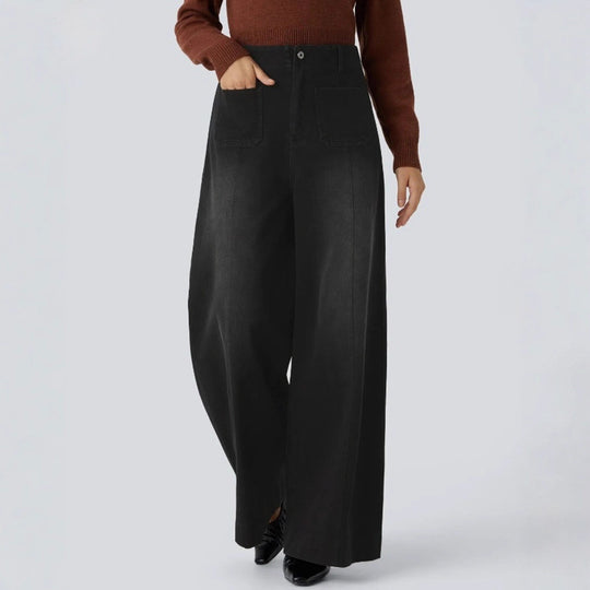 Damen nan hochgeschnittene Jeans-Palazzohose mit weitem Bein und aufgesetzten Fronttaschen R&B