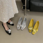 Damen elegante Ballerina-Pumps mit funkelndem Blumenakzent R&B