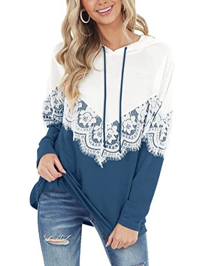Damen Kapuzenpullover mit kunstvoller Spitzenapplikation R&B