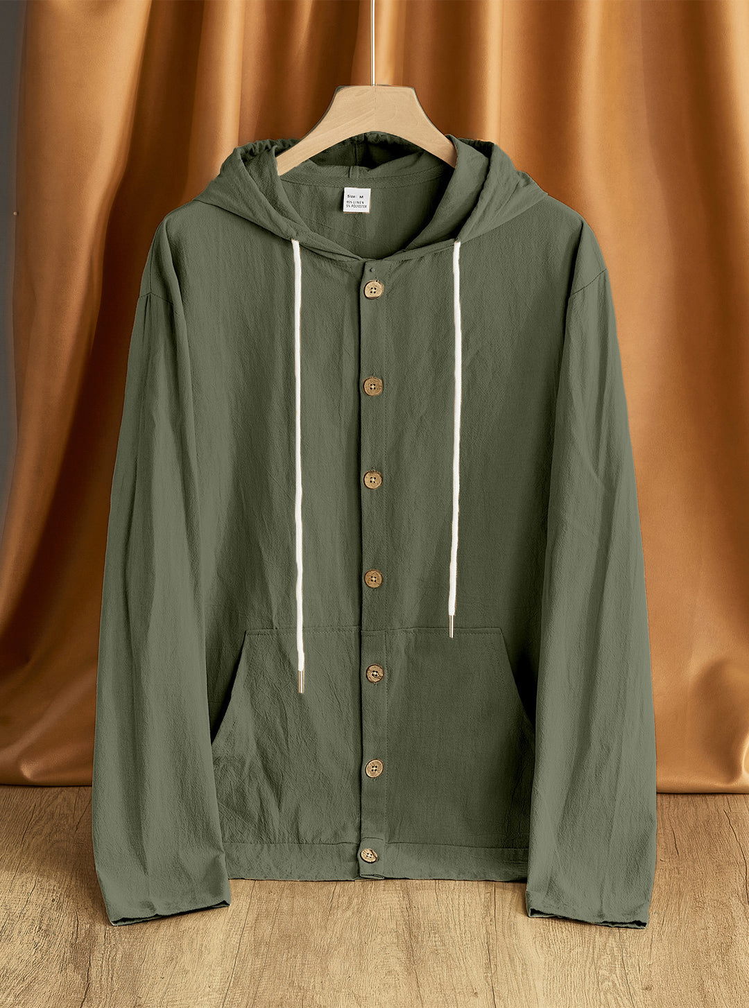 Herren nan leichte Kapuzenjacke mit Knopfleiste, Kängurutasche und Tunnelzug R&B