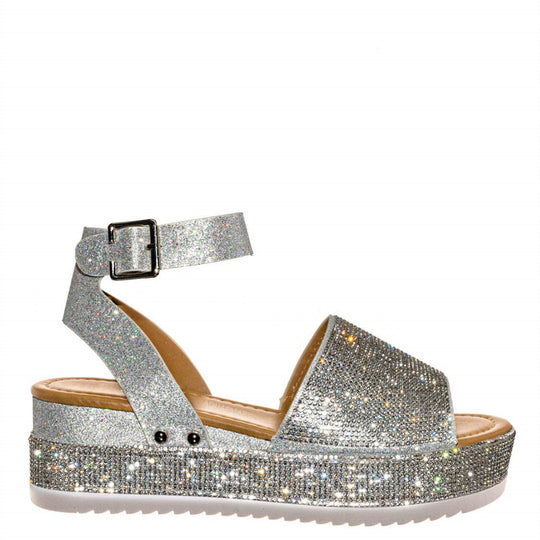 Damen Glamouröse Plateausandalen mit funkelnden Strass-Applikationen R&B