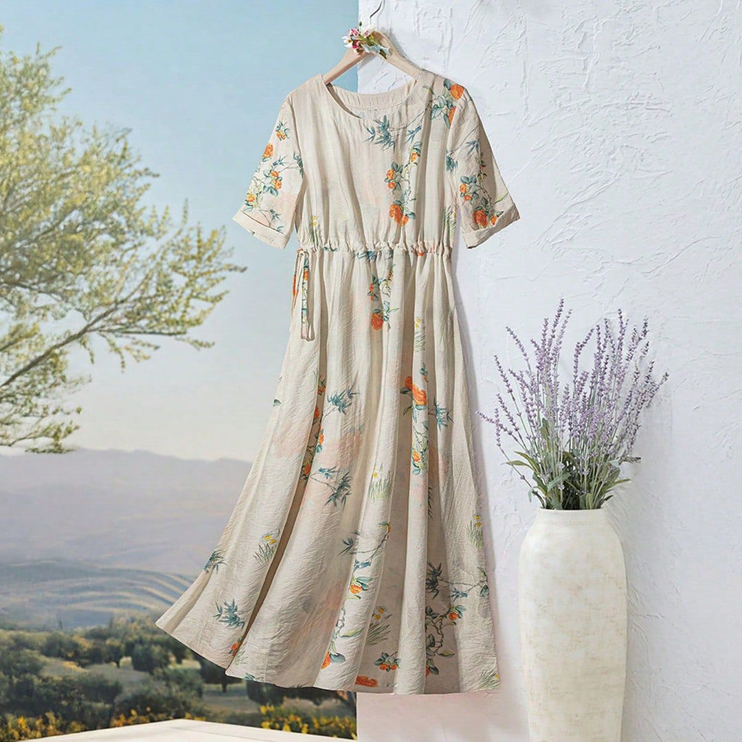 Damen Langarm Maxi-Kleid mit floralem Design und elastischem Bund R&B