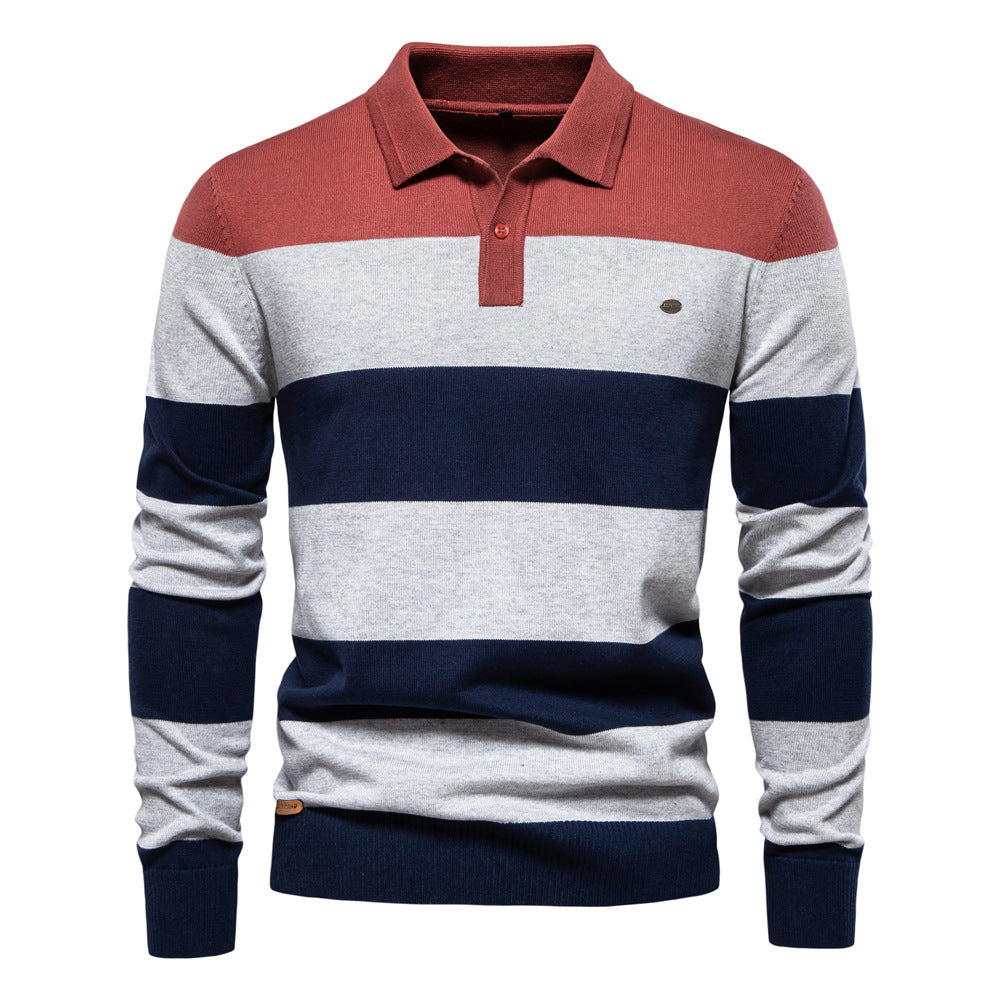 Herren Langarm-Polo-Shirt mit modischem Streifendesign