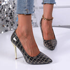 Damen Elegante High Heel Pumps mit glänzendem Krokodil-Design und markantem Absatz R&B