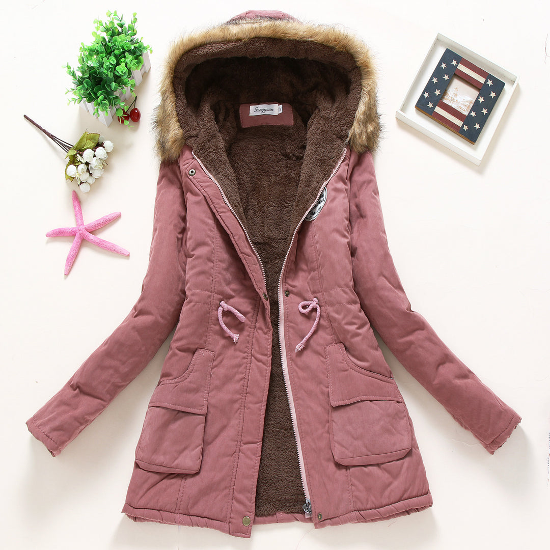Damen gesteppte Parkajacke mit Kapuze und Kunstfellfutter R&B