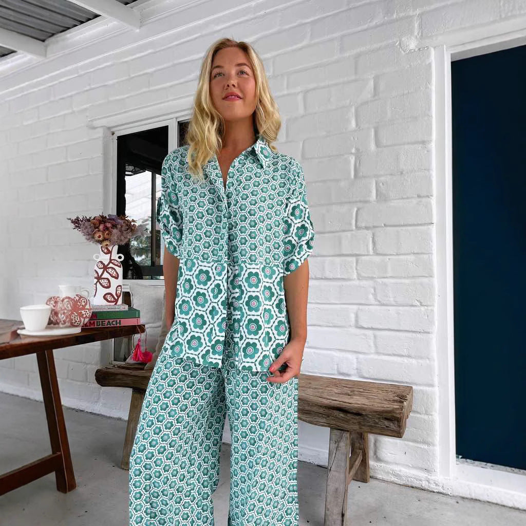 Damen Chice Blusen-Hosen-Kombination mit floralem Druck und weitem Schnitt R&B