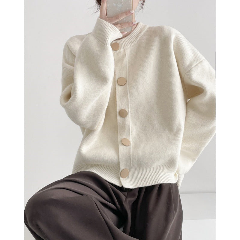 Damen Grob gestrickter Cardigan mit dekorativen Knöpfen und lässigem Schnitt R&B