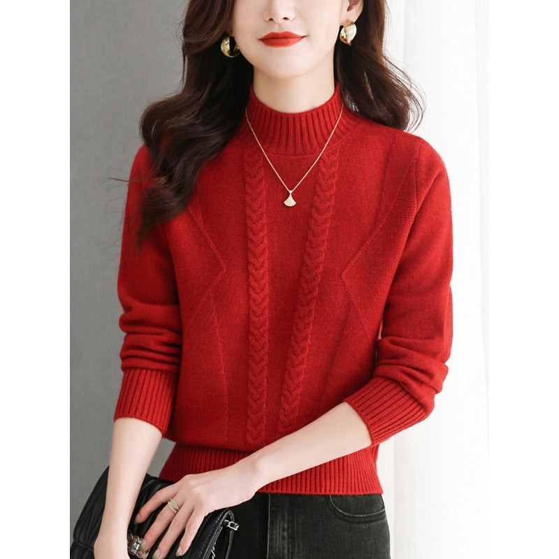 Damen Grobstrickpullover mit elegantem Zopfmuster und hohem Kragen R&B