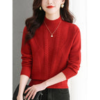 Damen Grobstrickpullover mit elegantem Zopfmuster und hohem Kragen R&B
