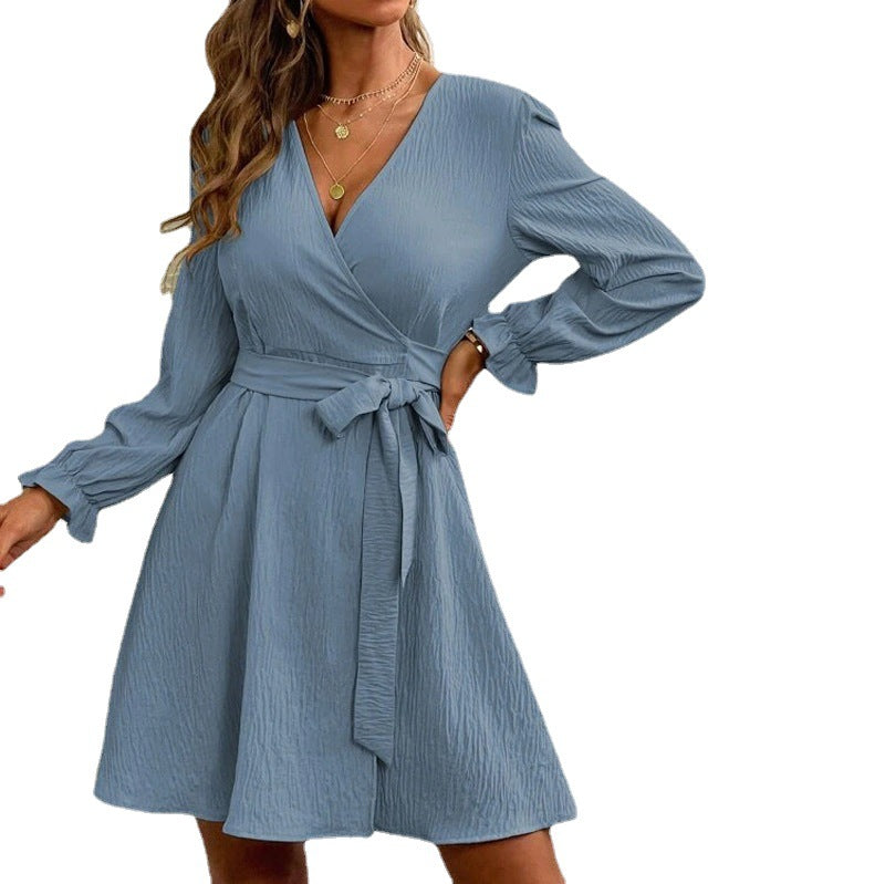 Damen Wickelkleid mit ausgestellten Ärmeln und Gürtel R&B