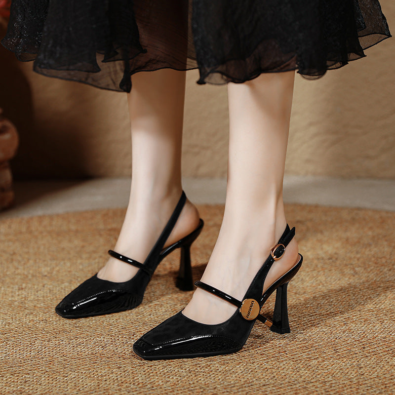 Damen Slingback Pumps mit eleganter Lack- und Velours-Kombination