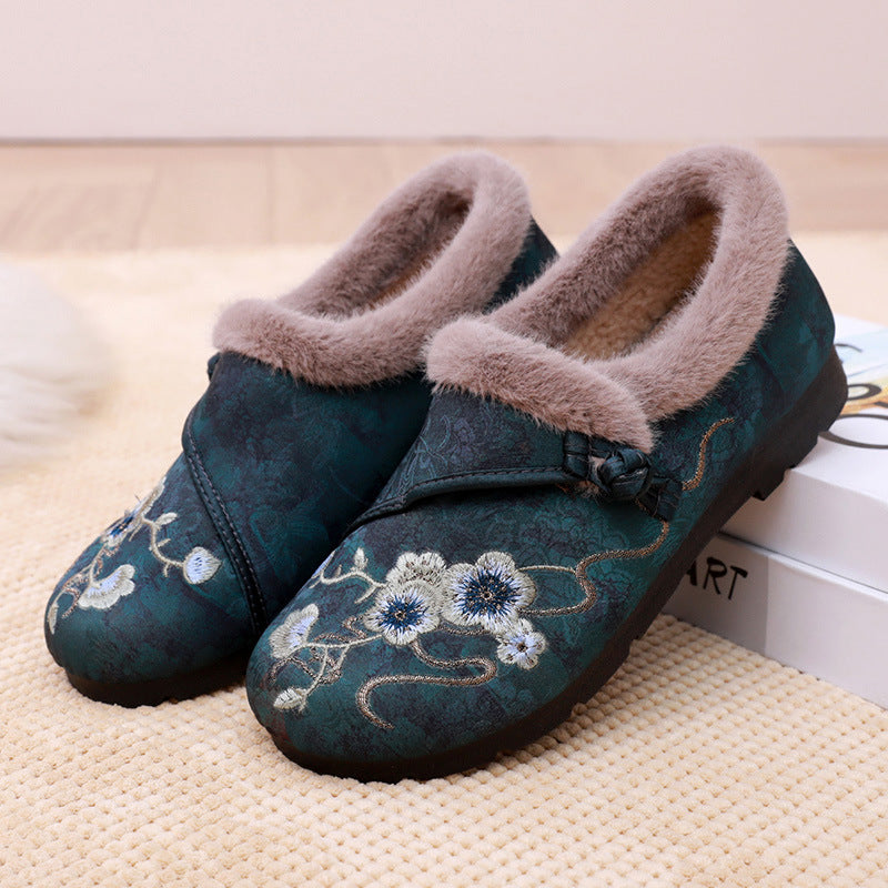 Damen Warme Hausschuhe mit floralem Design und kuscheligem Innenfutter R&B