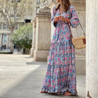 Damen Maxikleid mit elegantem Paisleymuster und Knopfdetails R&B