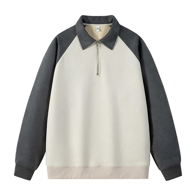 Damen stylischer Sweat-Pullover mit Kragen und halbseitigem Reißverschluss