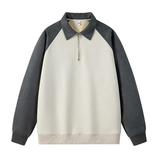 Damen stylischer Sweat-Pullover mit Kragen und halbseitigem Reißverschluss R&B