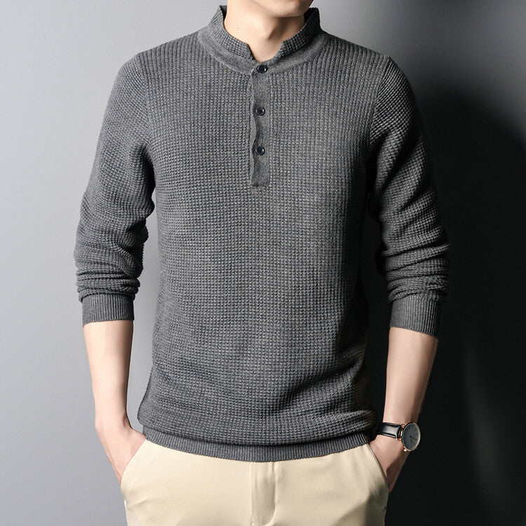Herren Strukturierter Langarm-Pullover mit Knopfleiste R&B
