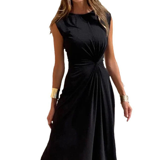 Damen Elegantes Maxikleid mit Raffungen und Rundhalsausschnitt R&B
