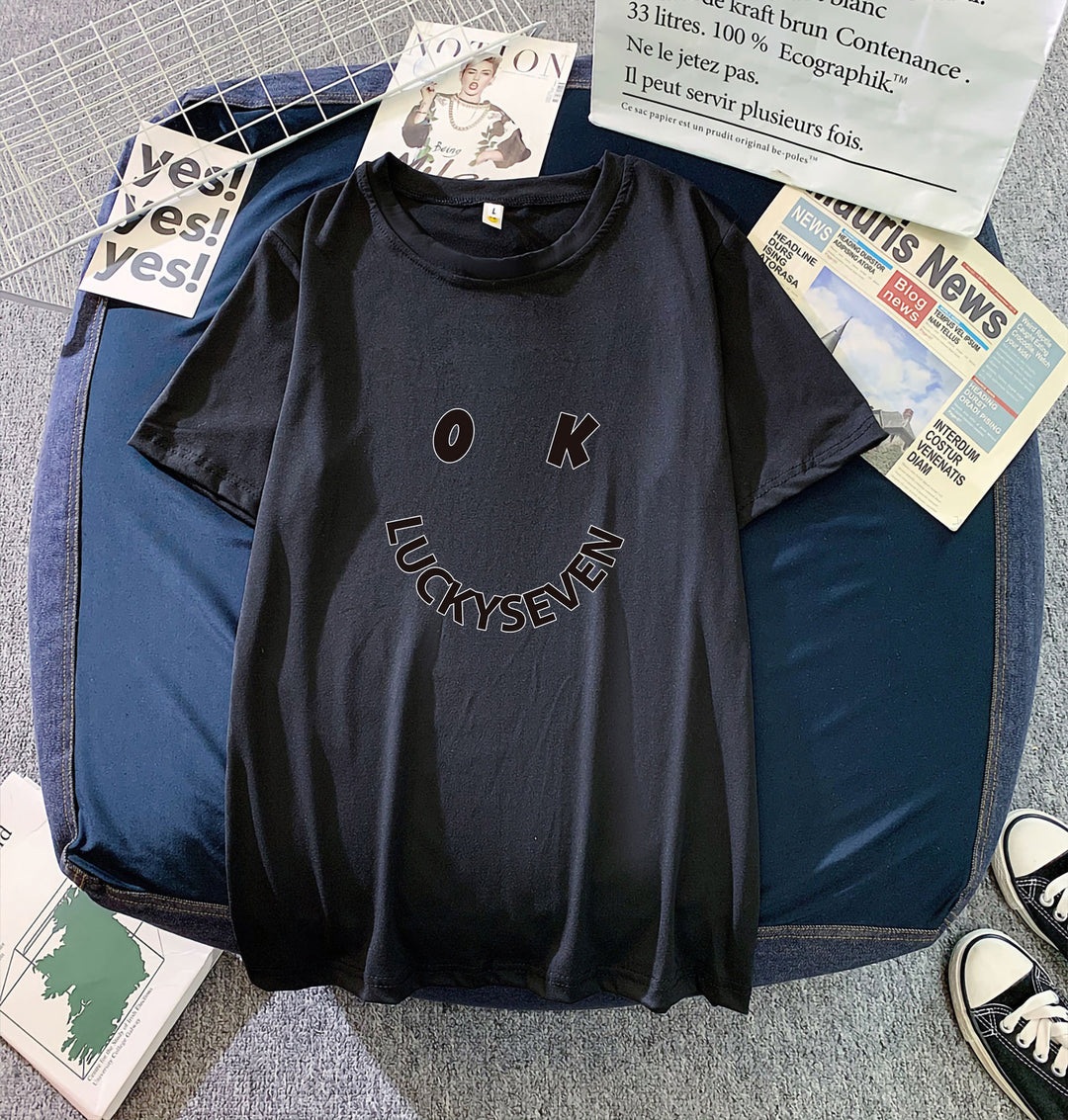 Damen modisches T-Shirt mit lässigem Smiley-Print und hochwertiger Baumwollqualität R&B