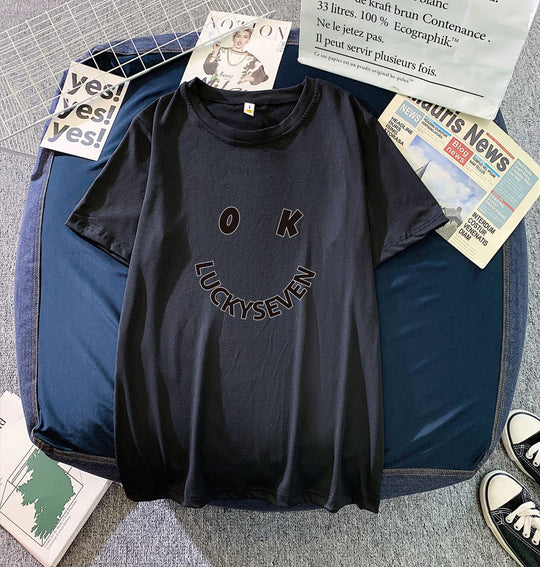Damen modisches T-Shirt mit lässigem Smiley-Print und hochwertiger Baumwollqualität R&B